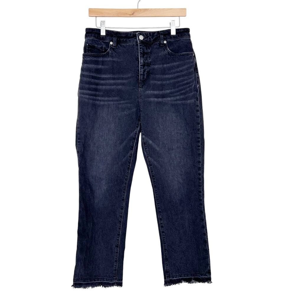 Loft Black The Curvy Straight Crop Raw Hem Jeans Sz 28